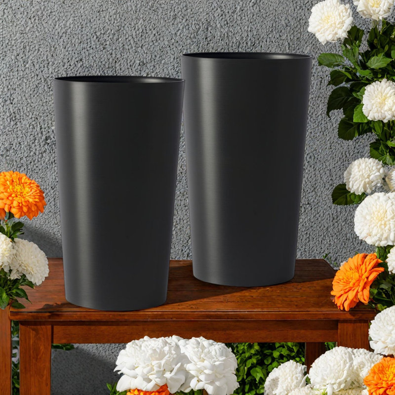 Durable Black Planters, Polypropylene Large Modern Style For Indoor Outdoor Use