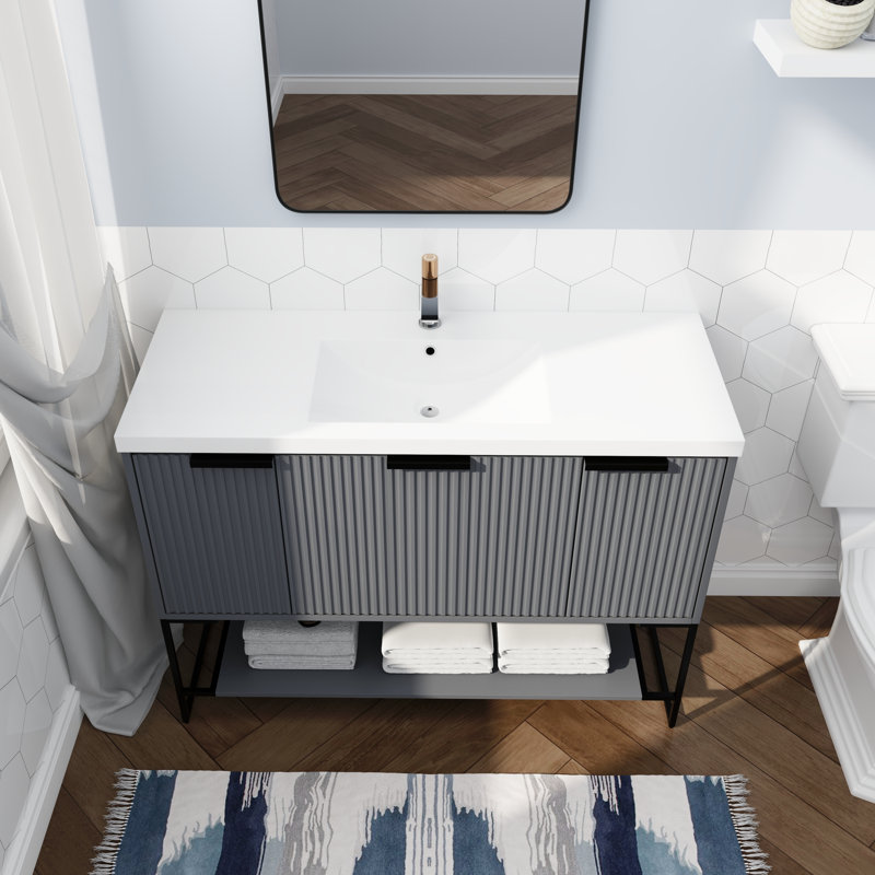 Elfida 47.26'' Single Bathroom Vanity with Resin Top, Rock Gray