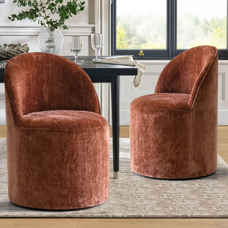 Rolling Chenille Upholstered Swivel Dining Chair With Hidden Casters, Terra