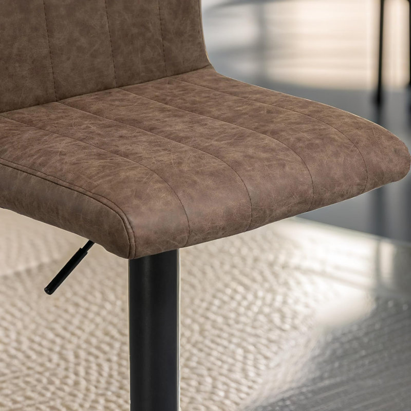 Baldinelli Brown Swivel Adjustable Height 2 Bar Stools, Kitchen Chair, Vegan Leather