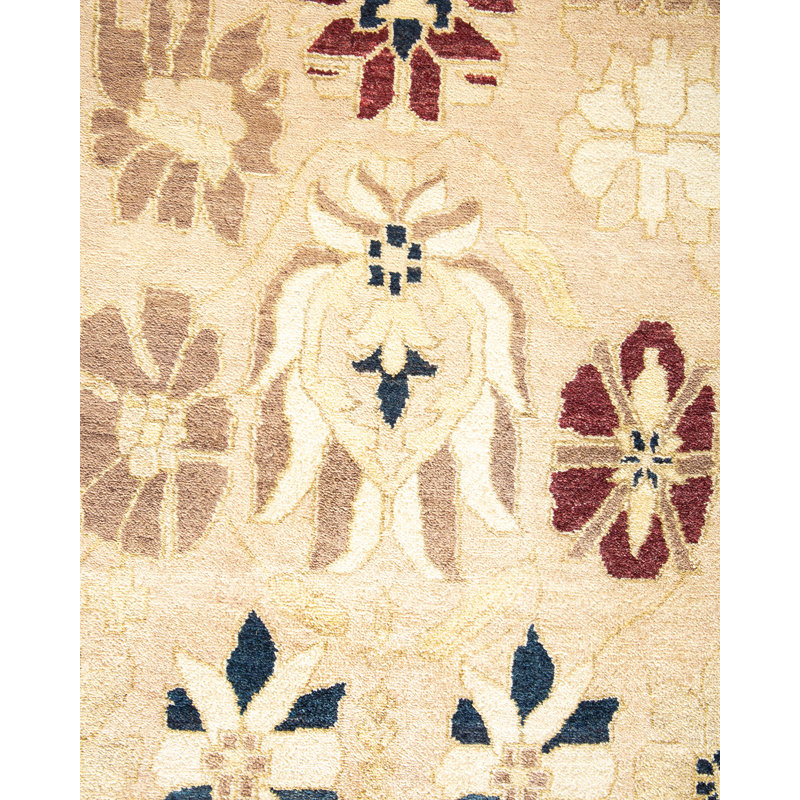 Ivory Hand-Knotted Wool 9' x 12' Rectangular Area Rug