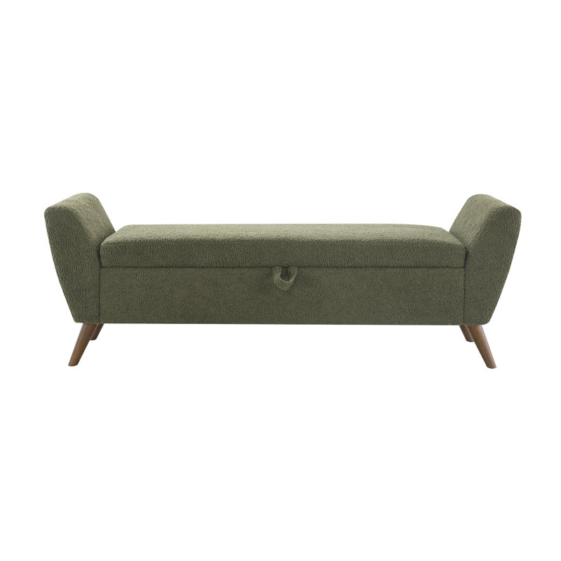 60'' Modern Storage Bench With Mid-Centruy Wood Legs,Bench With Storage For Living Room & Bedroom,Comfort Padded - Teddy Olive Green