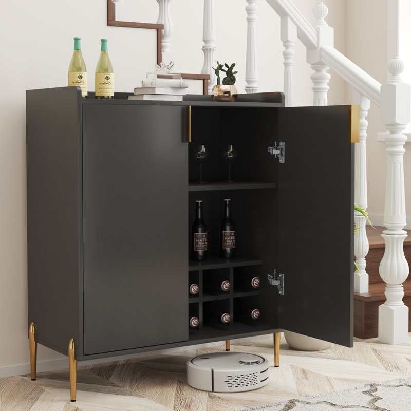 2-Doors Bar Cabinet Wine Storage Cabinet, Black