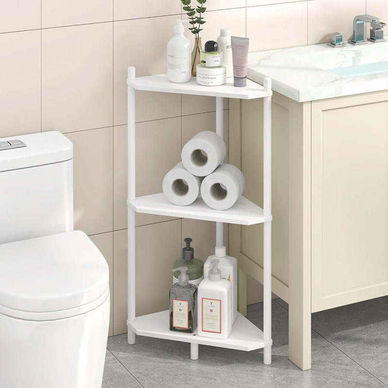 Bibliothèque d'angle à 3 niveaux en bambou - petite tablette d'angle pour le bureau, la cuisine, la chambre à coucher ou le salon - support à plante et rangement pour petits espaces - blanc