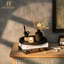 Plateau de table basse décoratif: plateau de service moderne de style campagnard en perles rondes brun foncé avec plateau de service pour centre de cuisine