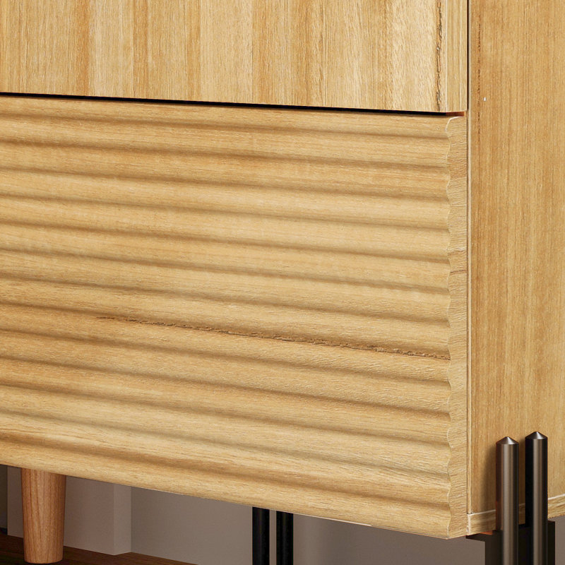 Table de chevet minimaliste Laverda, motif de roseaux, avec ports USB, Chêne