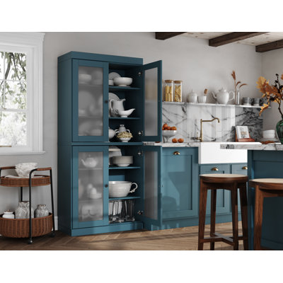 100% Solid Wood 32" Pantry Cabinet with Frosted Glass Doors and Adjustable Shelves