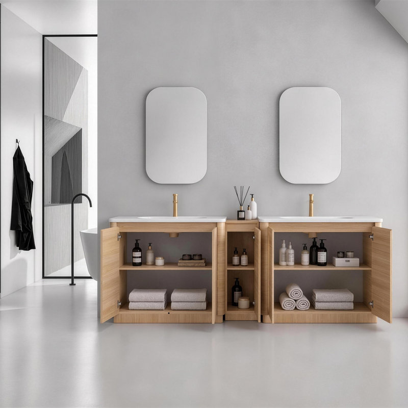 Meuble-lavabo autoportant Pebble, Beige, 92"