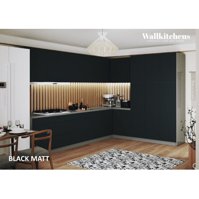 WALLKITCHENS FK-TIMELESS 144 W x 102 D x 96 H Medium Density Fiberboard (MDF) Modern Full Kitchen in Black Gloss 