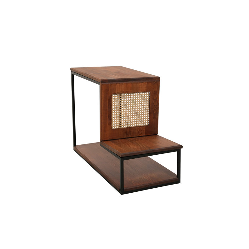 Table de bout avec rangement en bois massif Aakash, Noir / Noyer, Noyer