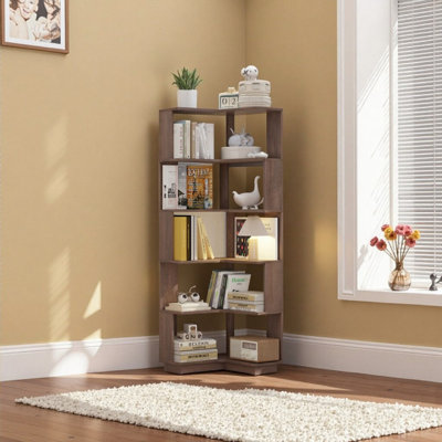 6-Tier Corner Bookcase – Space-Saving L-Shaped Shelf with Anti-Tip Safety