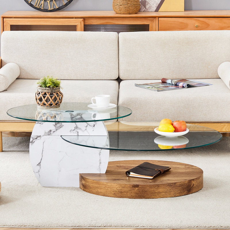 Double Layer Coffee Table, White/Wood