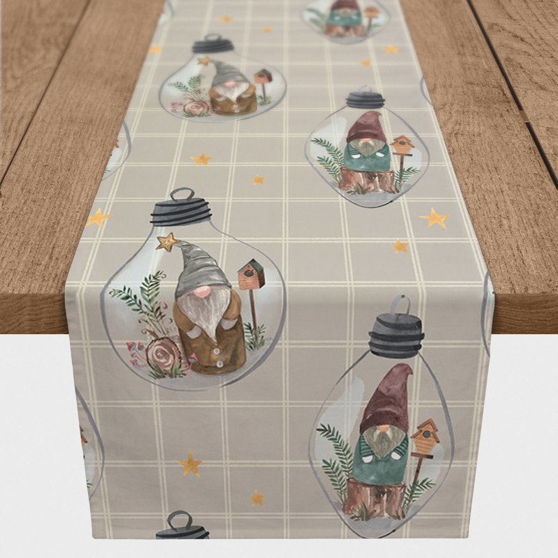 Chemin de table crème et gris, 90 po x 16 po, Gris / blanc