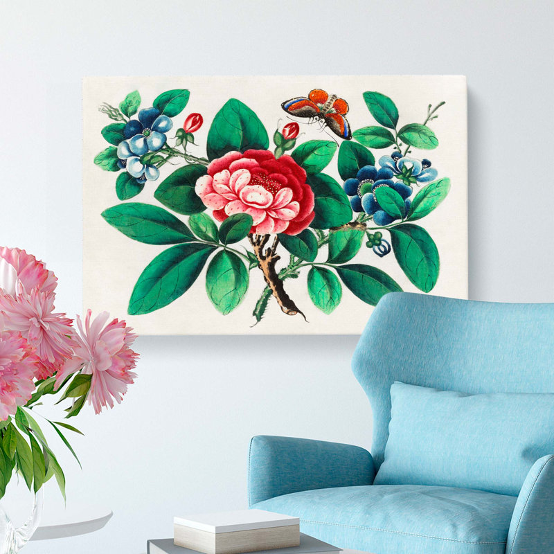 Flowers & Butterfly - Wrapped Canvas, 35cm H x 50cm W x 3cm D