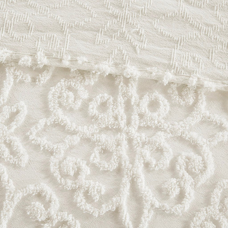 Couvre-lit en chenille de coton double / grand avec 2 taies décoratives et 3 pièces assorties pour une chambre de rêve