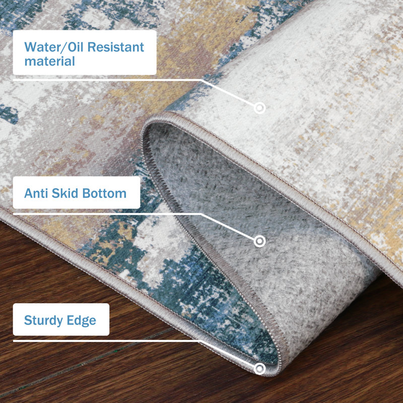 Machine Washable Anti-Slip Water Resistant Kitchen Mat, Blue/Beige