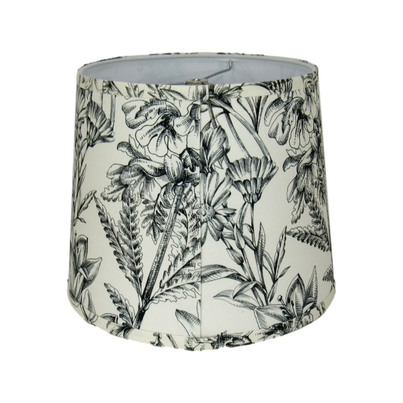 Abat-jour floral rétro - abat-jour tambour noir à motif botanique, H 11 po x l 14 po x P 14 po
