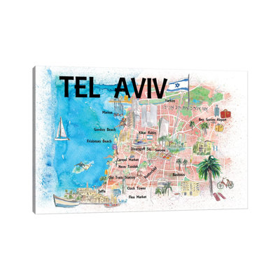 " Tel Aviv Israel Illustrated Map With Roads Landmarks And Highlights " by Markus & Martina Bleichner Painting Print