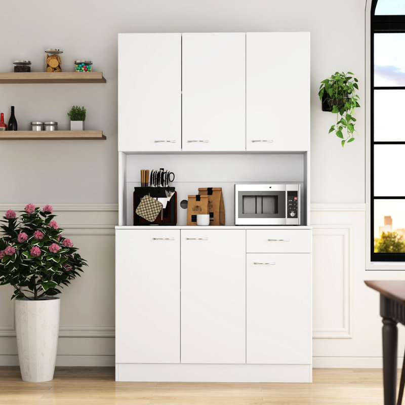 Alice 71.94" Tall Wardrobe & Kitchen Cabinet, White, 6 Doors, 1 Open Shelf, Drawer - Dependable Quality For Bedroom And Kitchen, Durability