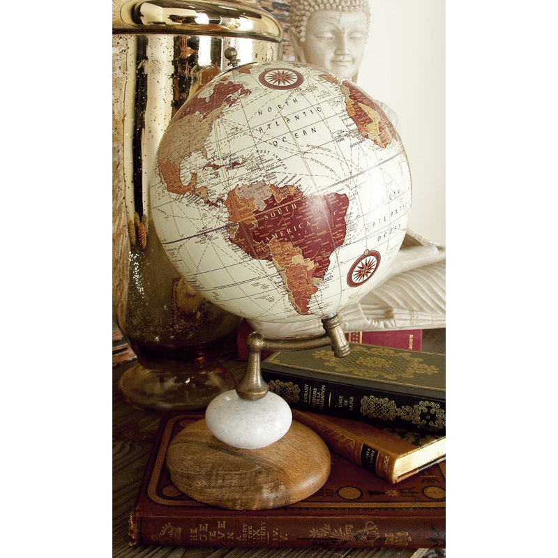 Mango Wood Educational/Geographic Earth Cream Globe