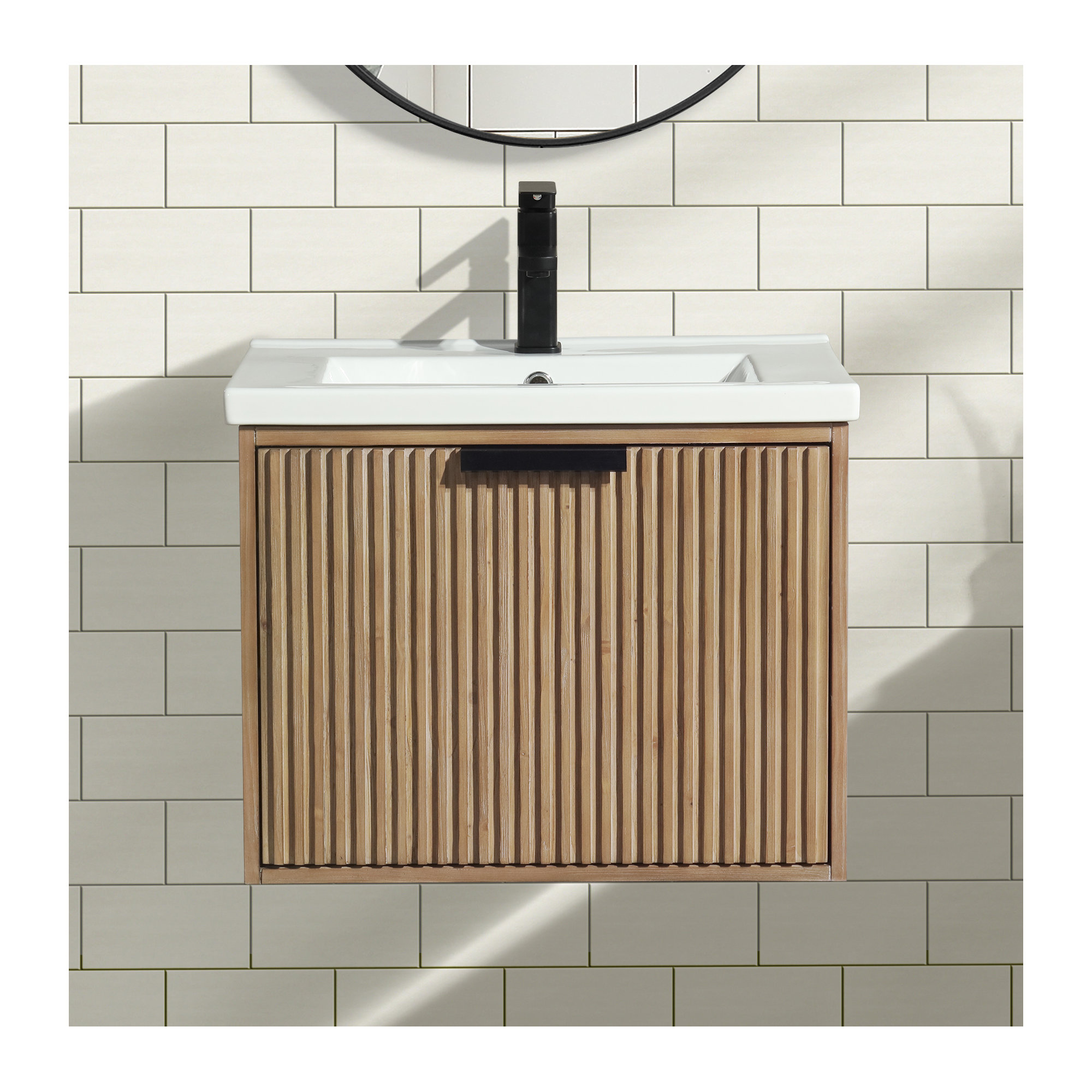 Anelie 24" Wall-Mounted Single Bathroom Vanity Set, Weathered Fir, Matte Black