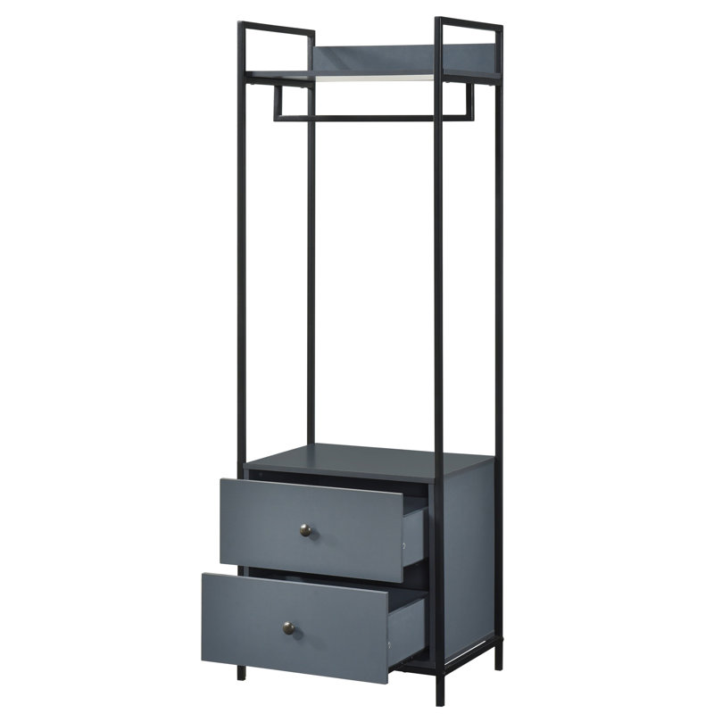 Alva Open Wardrobe with 2 Drawers, Dark Grey