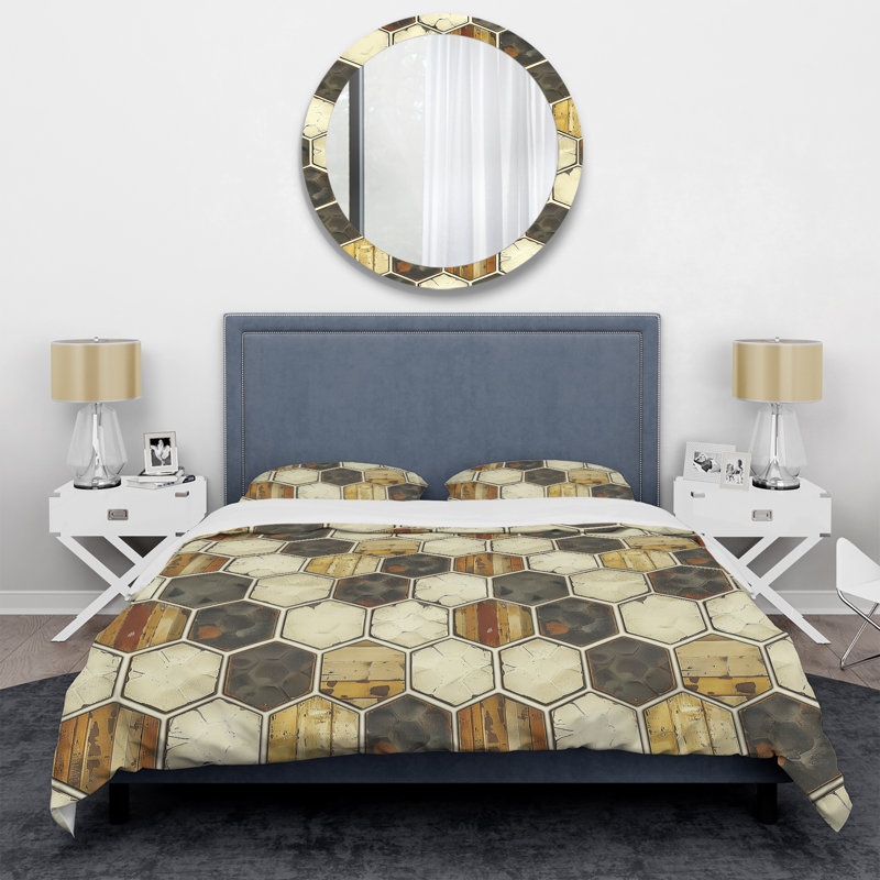 Carrelage hexagonal brun crème - Ensemble de housse de couette moderne, Housse de couette très grand et 2 très grandes t