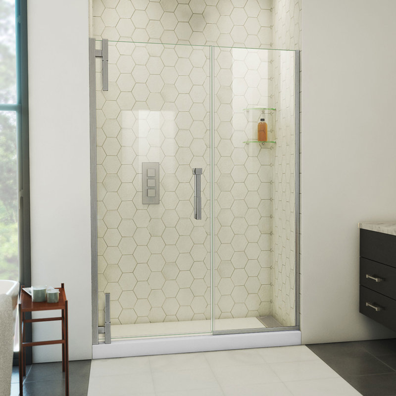  DreamLine Ascend 54 1/2 - 55 1/2 inch W x 72 inch H Frameless Pivot Shower Door in Brushed Nickel, Brushed Nickel, 55.5"