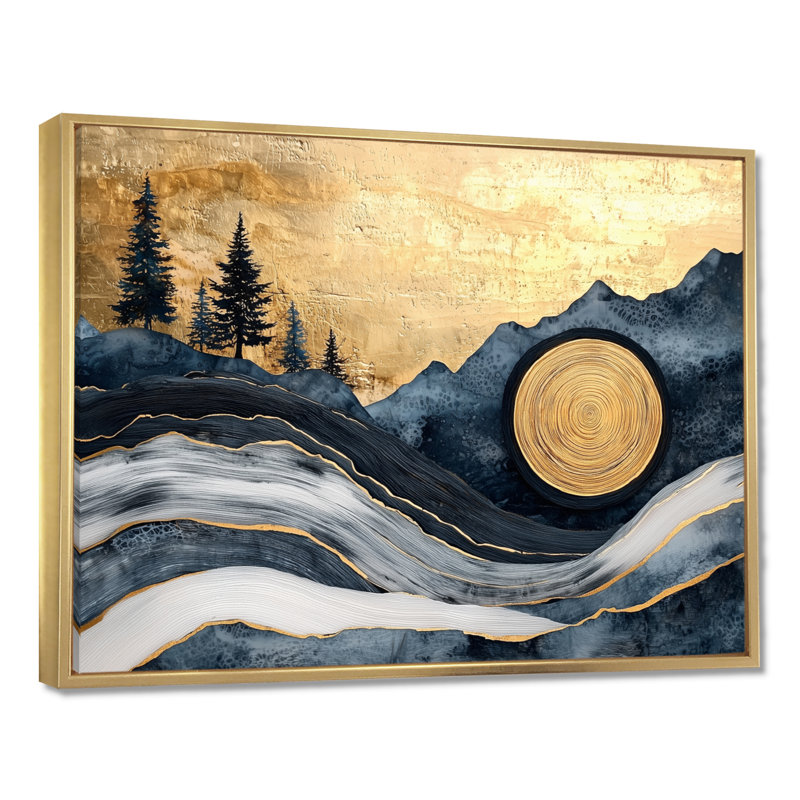 Émeraude et rivière de cristal dans la forêt IV - art mural forêt, H 30 po x l 40 po, Cadre flottant, Doré