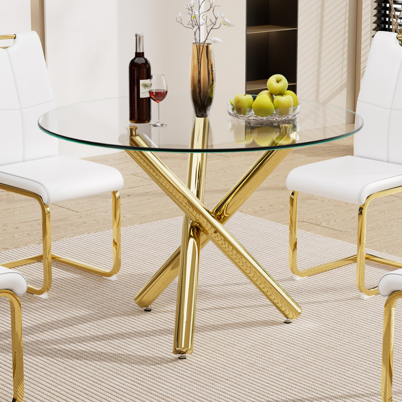 Table de salle à manger Kaizlyn Modern, 29,52 po H x 39,37 po L x 39,37 po l, Doré