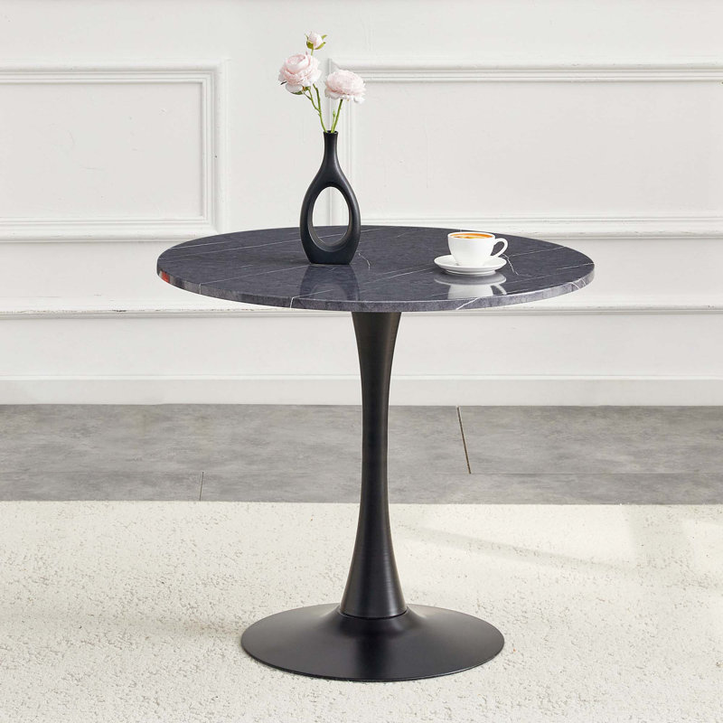 Round Dining Table, 31.5" Circle Tulip Table With Thickened Tabletop & Metal Pedestal, Mid Century Modern Bistro Table For Kitchen, Small Places, Living Room, Cafe