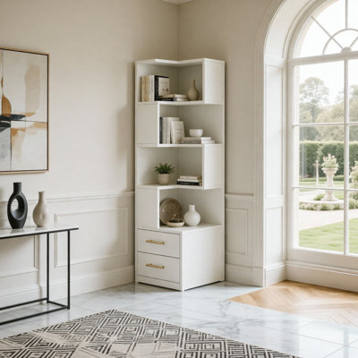 5-Tier L-Shaped Corner Bookcase with Drawers, Versatile and Space-Efficient Storage Solution for Any Room