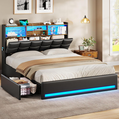 Lit plateforme avec rangement à DEL avec station de charge