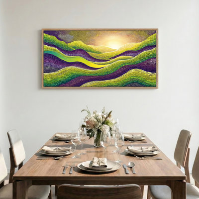 Wavy Landscape Canvas Framed Wall Art Oil Painting Print Set Of 1，58 x 28 inch