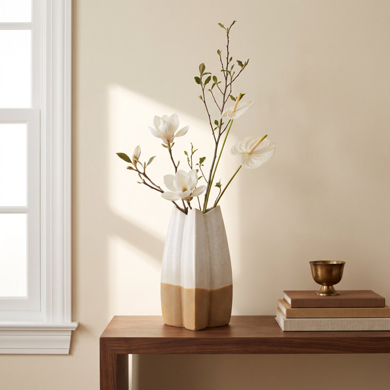 Stearne Off White Textured Vase, 13.5" H x 7.22" W x 7.28" D