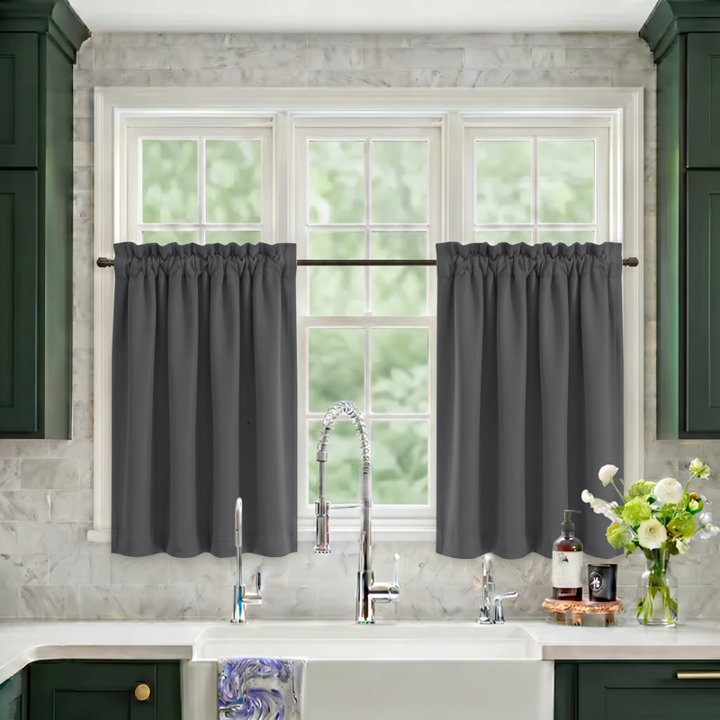 Polyester Blackout Rod Pocket Valance, Gray, 34" W x 36" L
