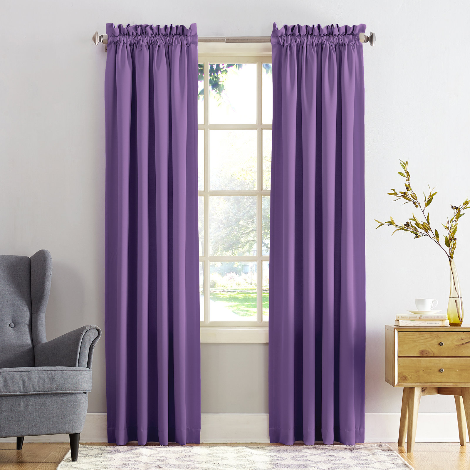 Wayfair Basics® Thermal Room Darkening Rod Pocket Curtain Panel, 54" W x 63" L, Purple