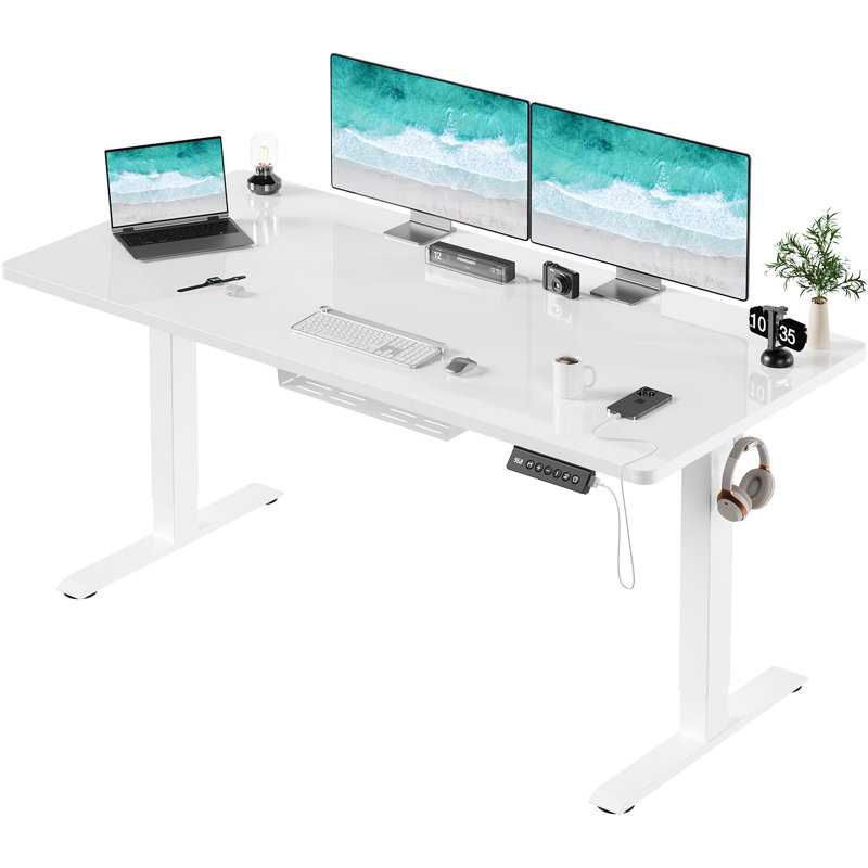 ONE PIECE Height Adjustable Standing Desk With Memory Smart Panel Office Electric Standing Computer Desk With USB Charge