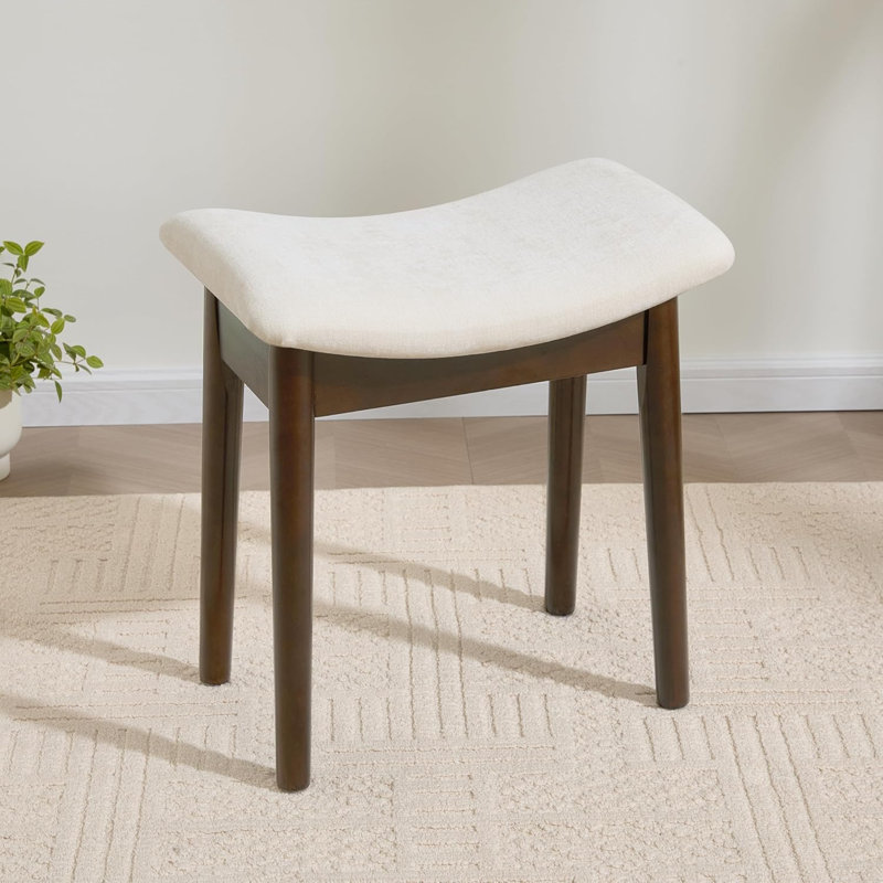 Tabouret de coiffeuse avec coussin de selle, fauteuil de coiffeuse de maquillage de 18 pouces pour le salon, banc de piano avec repose-pieds moderne, petit banc rembourré pour la chambre à coucher, blanc