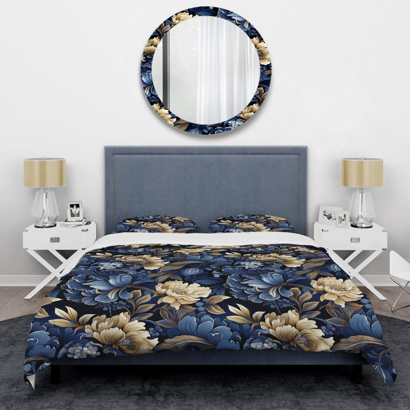 Literie Cobalt Foliage Victorian, Housse de couette simple + 1 taie décorative stan