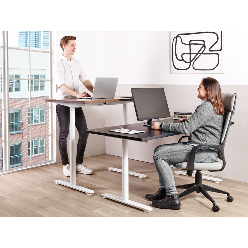 Garrey Adjustable Metal Base Standing Desk, White, Black, 132cm H x 160cm W x 72cm D