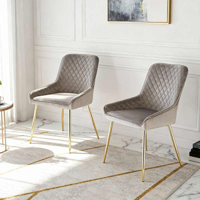 Asfand 49cm H Velvet Upholstered Side Chair, Grey , Gold