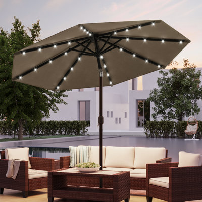 Parasol de marché à DEL avec parasol rond pour terrasse avec grand auvent de table d'extérieur à énergie solaire pour terrasse