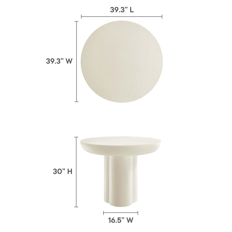 Caspian 40" White Round Concrete Dining Table with Pedestal Base