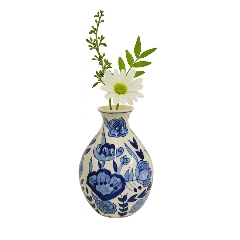 Vase en céramique Home & Manor blanc / bleu