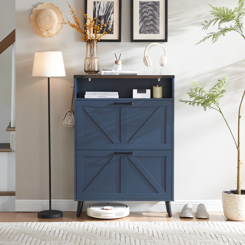 Chea Shoe Storage Cabinet with Adjustable Shelves (Dark Blue Color), 2, Blue
