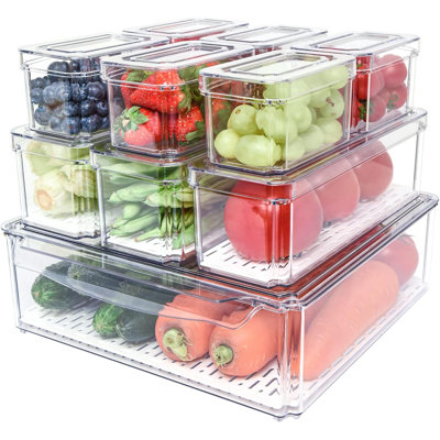 10 Pack Fridge Organizer, Stackable Refrigerator Organizer Bins with Lids