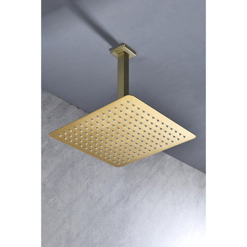Brushed Gold Shower Head Bathroom - High Rainfall, Stainless Steel, Water Saving, Self-Cleaning Nozzle, All Standard Use Showering Gold, Fit
