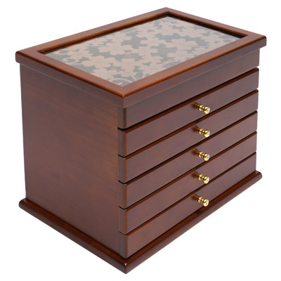 6 Layers Carved Wooden Jewellery Box with 5 Drawers