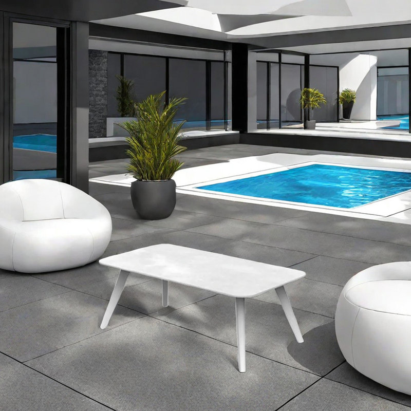 Mikelia Rectangular Metal Outdoor Coffee Table , 43.31'' in. W 23.62'' in. D, Ivory, Ivory